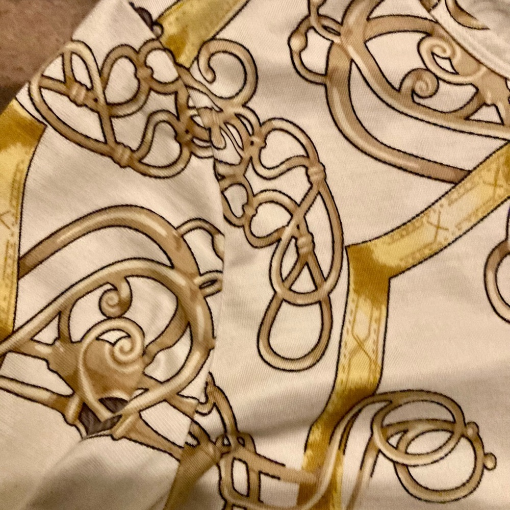 J. McLaughlin Cream & Gold SILK 3/4 Sleeve Chain & Medallion Equestrian Top - Picture 10 of 11
